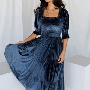 Baltic Born Vivaldi Smocked Velvet Midi Dress